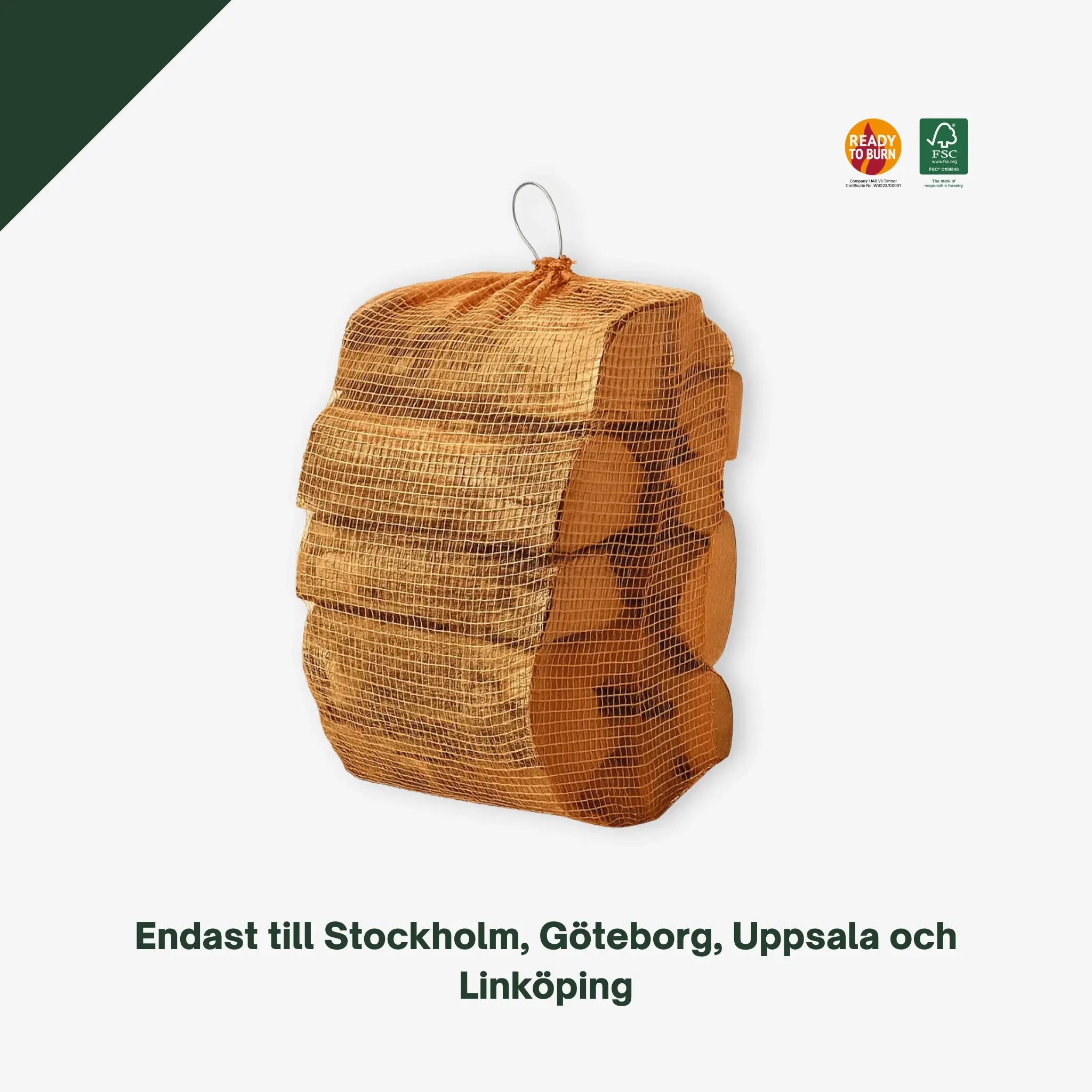 Ugnstorkad björkved i 40 L nätsäck (10-pack) – FSC-certifierad premiumved från VedOnline.se